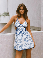 Mini Jurk met V-hals en Abstracte Print - Mini Dresses - Jurkjes.co