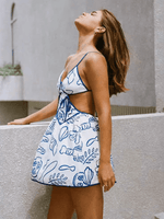 Mini Jurk met V-hals en Abstracte Print - Mini Dresses - Jurkjes.co