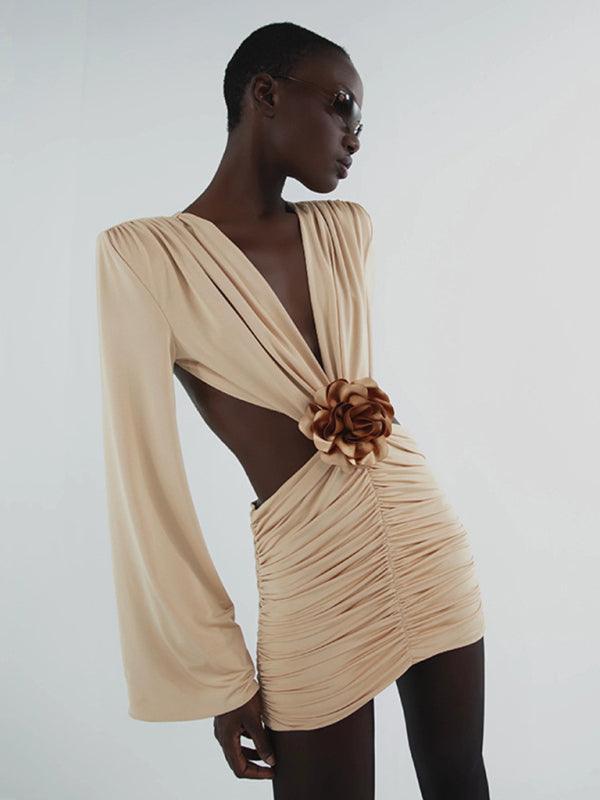 Mini Jurk met V-hals en Bloemenaccent - Mini Dresses - Jurkjes.co