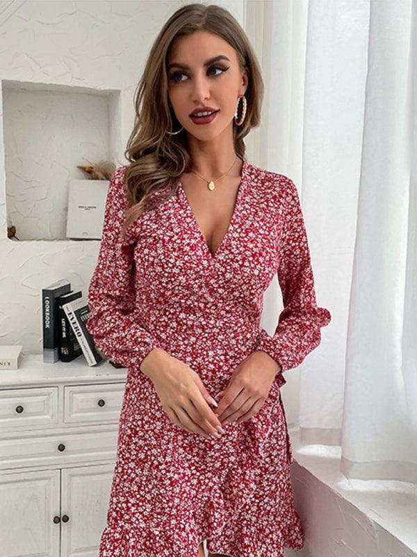 Mini Jurk met V-hals en Bloemenprint - Group10 - Jurkjes.co