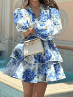 Mini Jurk met V-hals en Bloemenprint - Group14 - Jurkjes.co