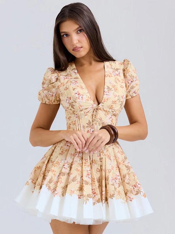 Mini Jurk met V-hals en Bloemenprint - Maxi Dresses - Jurkjes.co