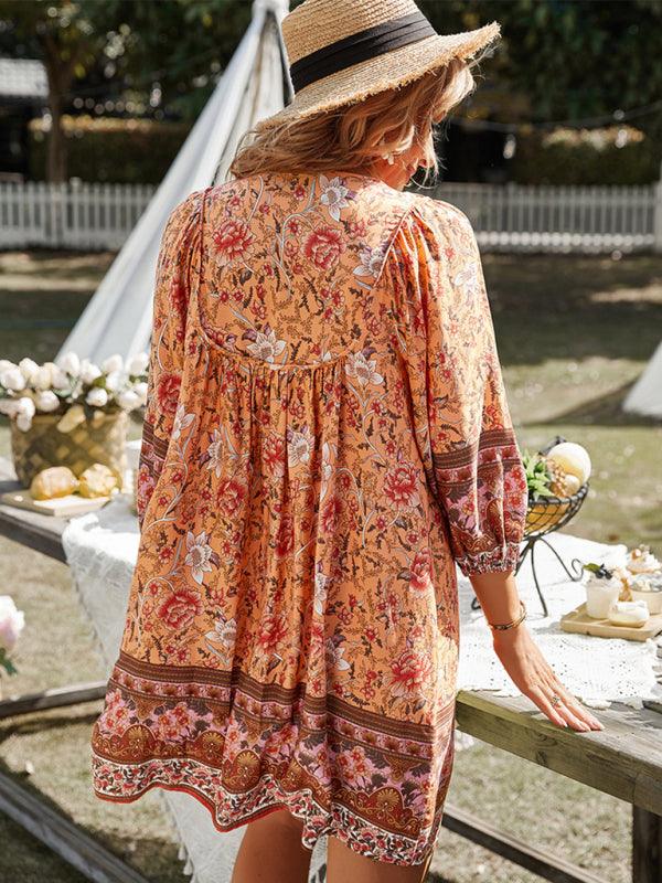 Mini Jurk met V-hals en Bloemenprint - Maxi Dresses - Jurkjes.co