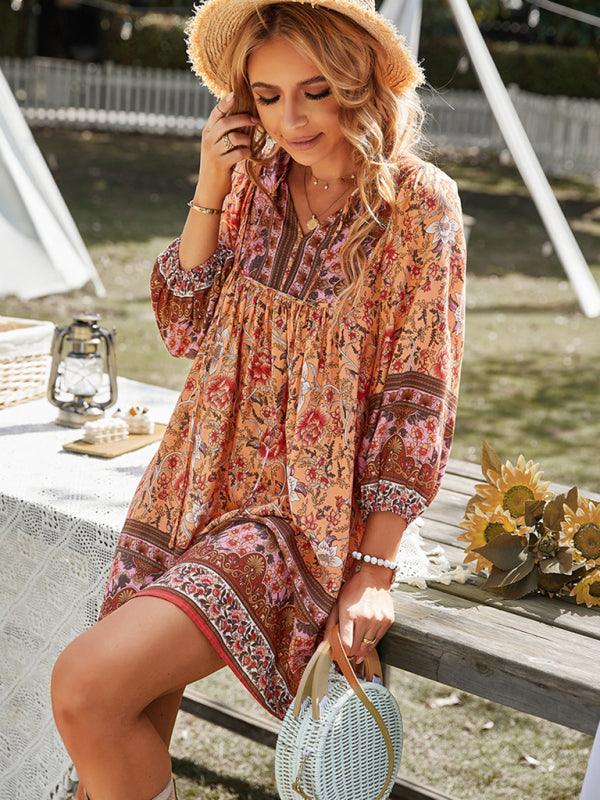 Mini Jurk met V-hals en Bloemenprint - Maxi Dresses - Jurkjes.co