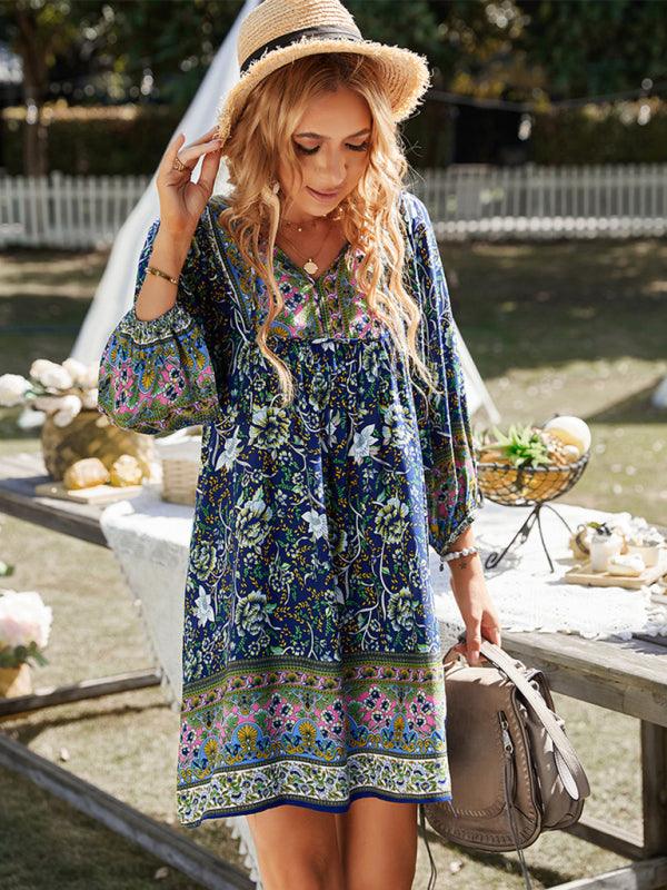 Mini Jurk met V-hals en Bloemenprint - Maxi Dresses - Jurkjes.co