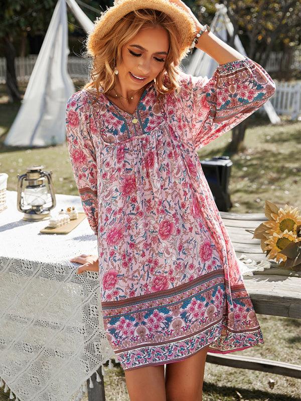 Mini Jurk met V-hals en Bloemenprint - Maxi Dresses - Jurkjes.co