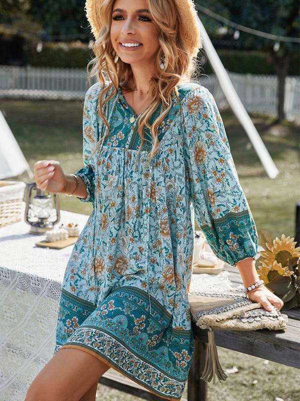 Mini Jurk met V-hals en Bloemenprint - Maxi Dresses - Jurkjes.co