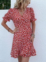 Mini Jurk met V-hals en Bloemenprint - Mini Dresses - Jurkjes.co