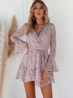 Mini Jurk met V-hals en Bloemenprint - Mini Dresses - Jurkjes.co