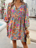 Mini Jurk met V-hals en Bloemenprint - Mini Dresses - Jurkjes.co