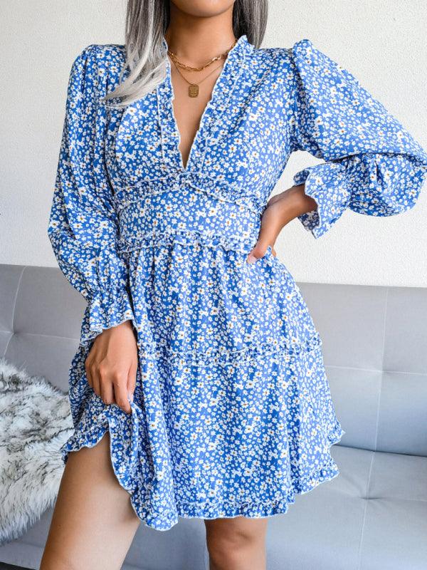 Mini Jurk met V-hals en Bloemenprint - Mini Dresses - Jurkjes.co