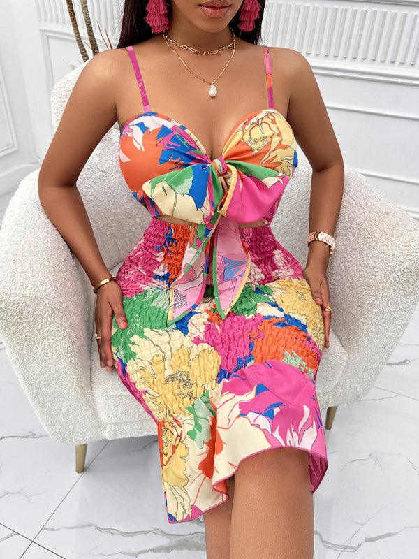 Mini Jurk met V-hals en Bloemenprint - Mini Dresses - Jurkjes.co