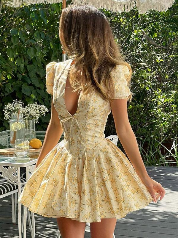 Mini Jurk met V-hals en Bloemenprint - Mini Dresses - Jurkjes.co
