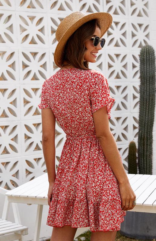 Mini Jurk met V-hals en Bloemenprint - Mini Dresses - Jurkjes.co