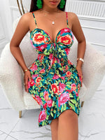 Mini Jurk met V-hals en Bloemenprint - Mini Dresses - Jurkjes.co