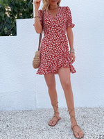 Mini Jurk met V-hals en Bloemenprint - Mini Dresses - Jurkjes.co