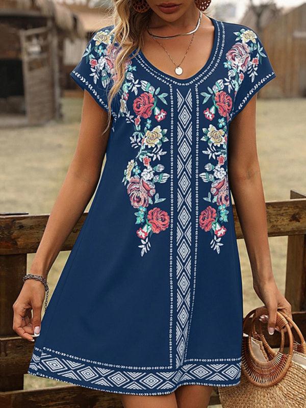 Mini Jurk met V-hals en Bloemenprint - Mini Dresses - Jurkjes.co