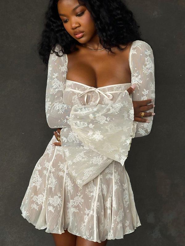 Mini Jurk met V-hals en Bloemenprint - Mini Dresses - Jurkjes.co