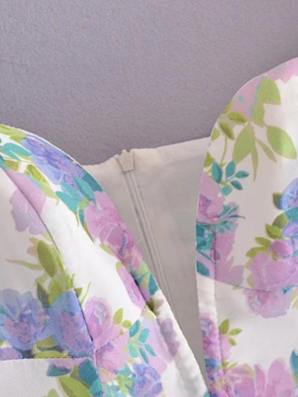 Mini Jurk met V-hals en Bloemenprint - Mini Dresses - Jurkjes.co