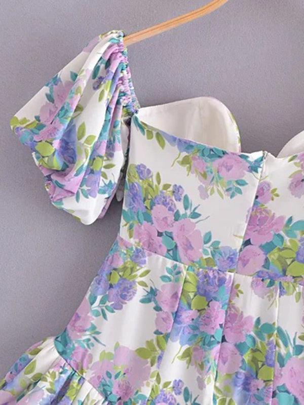 Mini Jurk met V-hals en Bloemenprint - Mini Dresses - Jurkjes.co