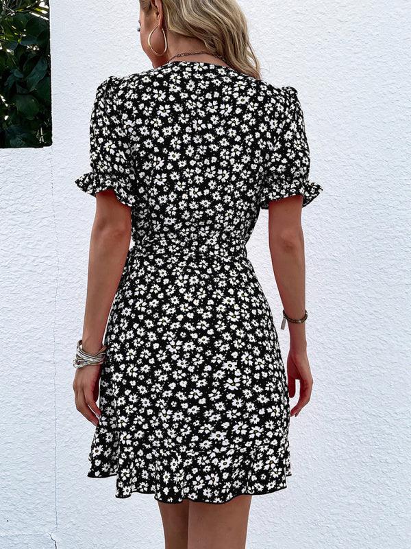 Mini Jurk met V-hals en Bloemenprint - Mini Dresses - Jurkjes.co