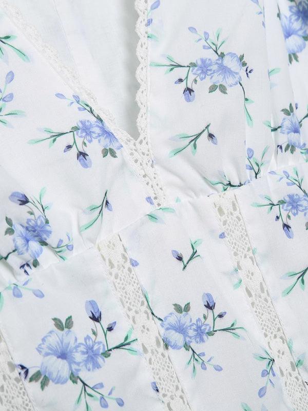 Mini Jurk met V-hals en Bloemenprint - Mini Dresses - Jurkjes.co