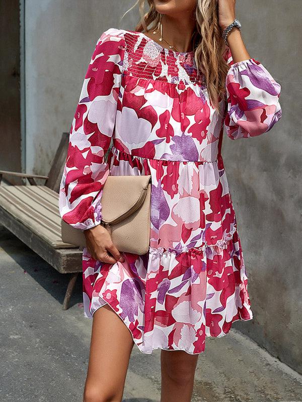 Mini Jurk met V-hals en Bloemenprint - Mini Dresses - Jurkjes.co