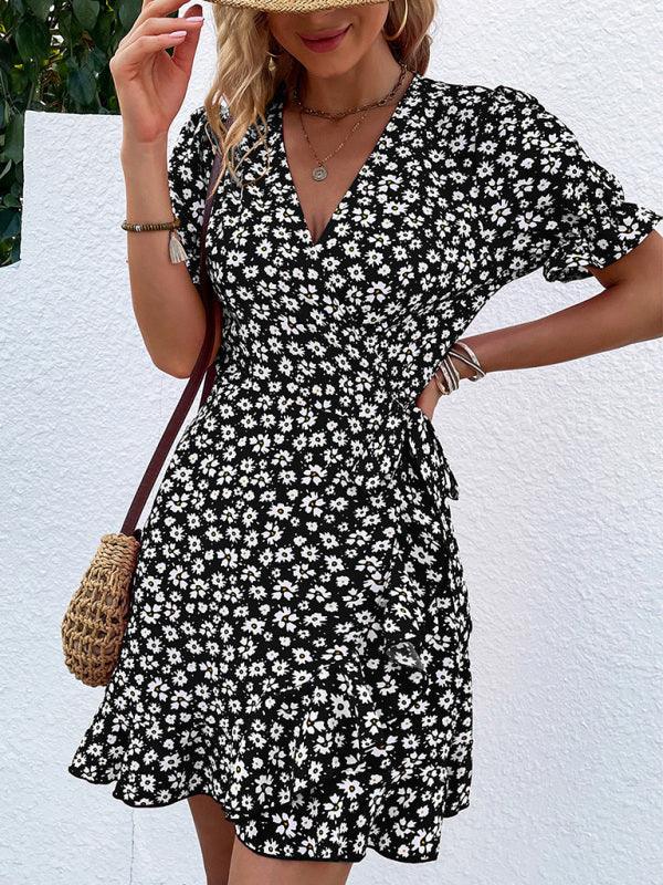 Mini Jurk met V-hals en Bloemenprint - Mini Dresses - Jurkjes.co