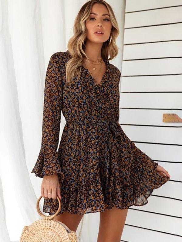 Mini Jurk met V-hals en Bloemenprint - Mini Dresses - Jurkjes.co