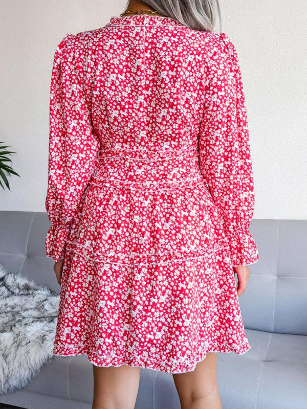 Mini Jurk met V-hals en Bloemenprint - Mini Dresses - Jurkjes.co