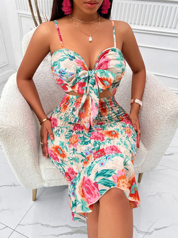 Mini Jurk met V-hals en Bloemenprint - Mini Dresses - Jurkjes.co