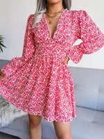 Mini Jurk met V-hals en Bloemenprint - Mini Dresses - Jurkjes.co