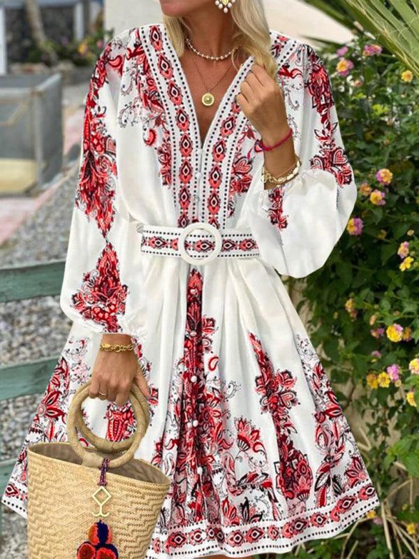 Mini Jurk met V-hals en Bohemian Print - Maxi Dresses - Jurkjes.co