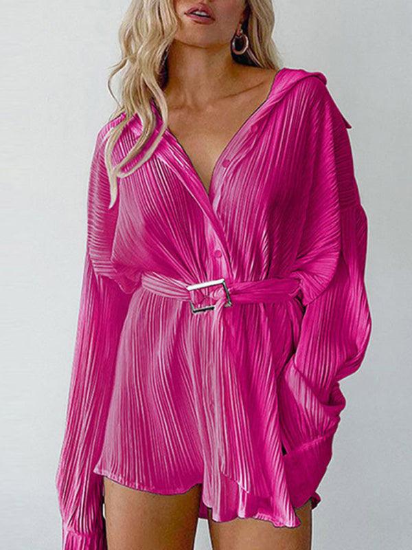 Mini Jurk met V-hals en Ceintuur - Mini Dresses - Jurkjes.co