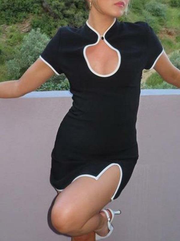 Mini Jurk met V-hals en Contrast Trim - Mini Dresses - Jurkjes.co