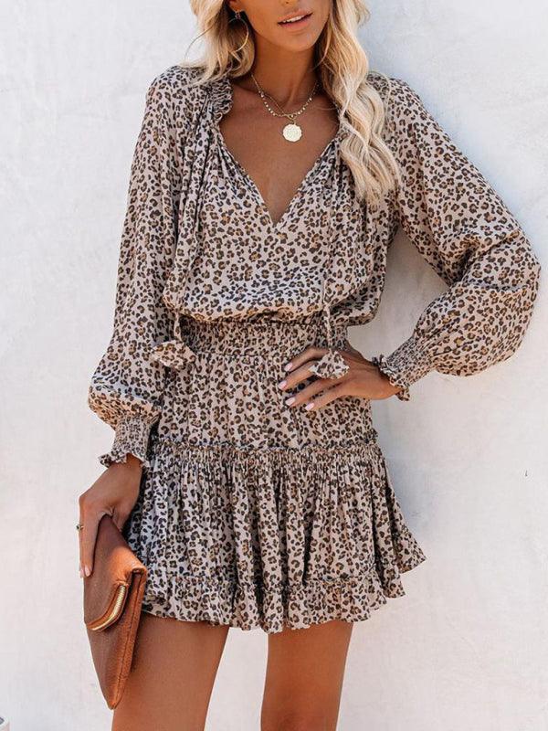 Mini Jurk met V-hals en Dierenprint - Mini Dresses - Jurkjes.co