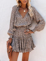 Mini Jurk met V-hals en Dierenprint - Mini Dresses - Jurkjes.co