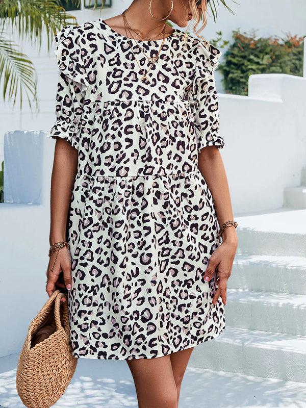 Mini Jurk met V-hals en Dierenprint - Mini Dresses - Jurkjes.co