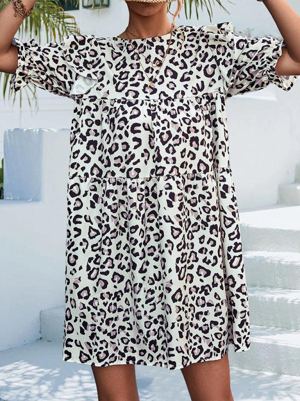 Mini Jurk met V-hals en Dierenprint - Mini Dresses - Jurkjes.co