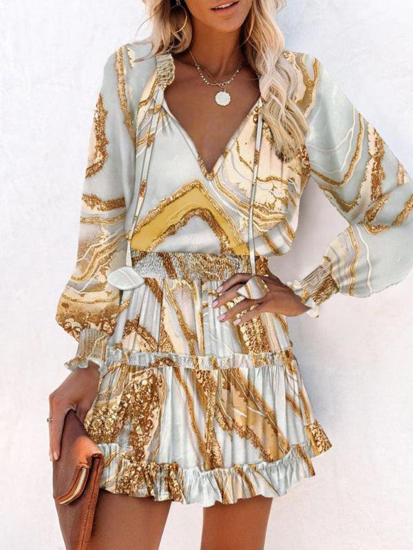 Mini Jurk met V-hals en Dierenprint - Mini Dresses - Jurkjes.co