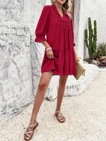 Mini Jurk met V-hals en Effen Design - Midi Dresses - Jurkjes.co