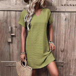 Mini Jurk met V-hals en Effen Design - Women Summer Dress - Jurkjes.co
