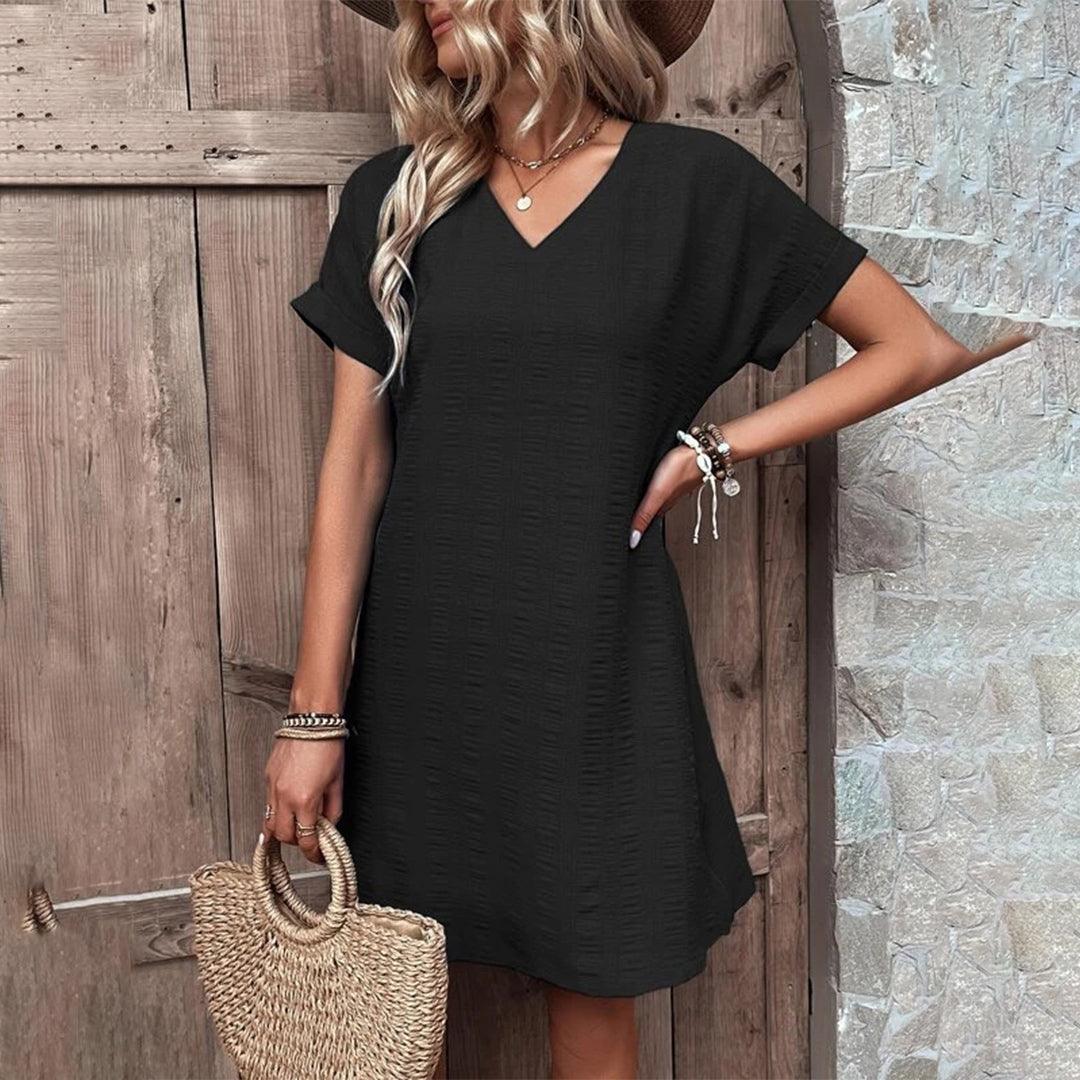 Mini Jurk met V-hals en Effen Design - Women Summer Dress - Jurkjes.co