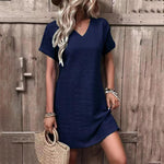 Mini Jurk met V-hals en Effen Design - Women Summer Dress - Jurkjes.co