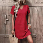 Mini Jurk met V-hals en Effen Design - Women Summer Dress - Jurkjes.co