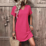 Mini Jurk met V-hals en Effen Design - Women Summer Dress - Jurkjes.co