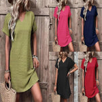 Mini Jurk met V-hals en Effen Design - Women Summer Dress - Jurkjes.co