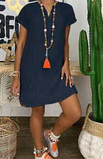 Mini Jurk met V-hals en Effen Kleur - Mini Dresses - Jurkjes.co