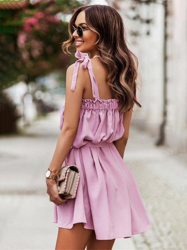 Mini Jurk met V-hals en Elastische Taille - Mini Dresses - Jurkjes.co