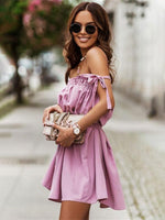 Mini Jurk met V-hals en Elastische Taille - Mini Dresses - Jurkjes.co